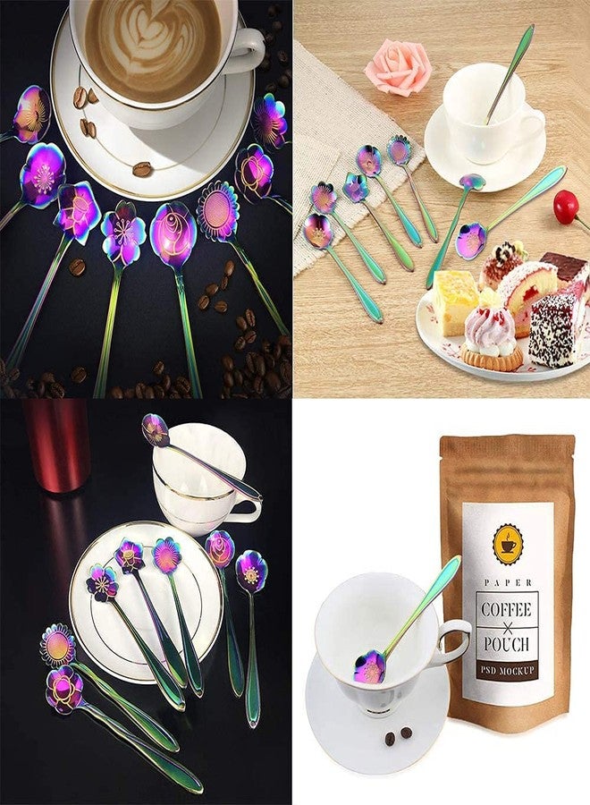 Litvibes Stainless Steel Creative Tableware Flower Dessert Spoon,Sugar Spoon,Mixing Spoon,Tea Spoon,Stirring Spoon,Cake & Ice Cream Spoon,Stir Bar Rainbow Spoons -Set Of 6 (Random) - 13 Cm - Image 3